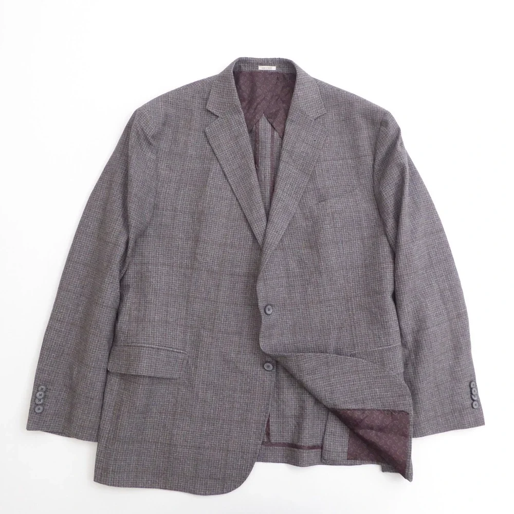 Joseph Abboud Mens Blazer Coat Brown Plaid Modern Fit Wool Heritage 48 Regular